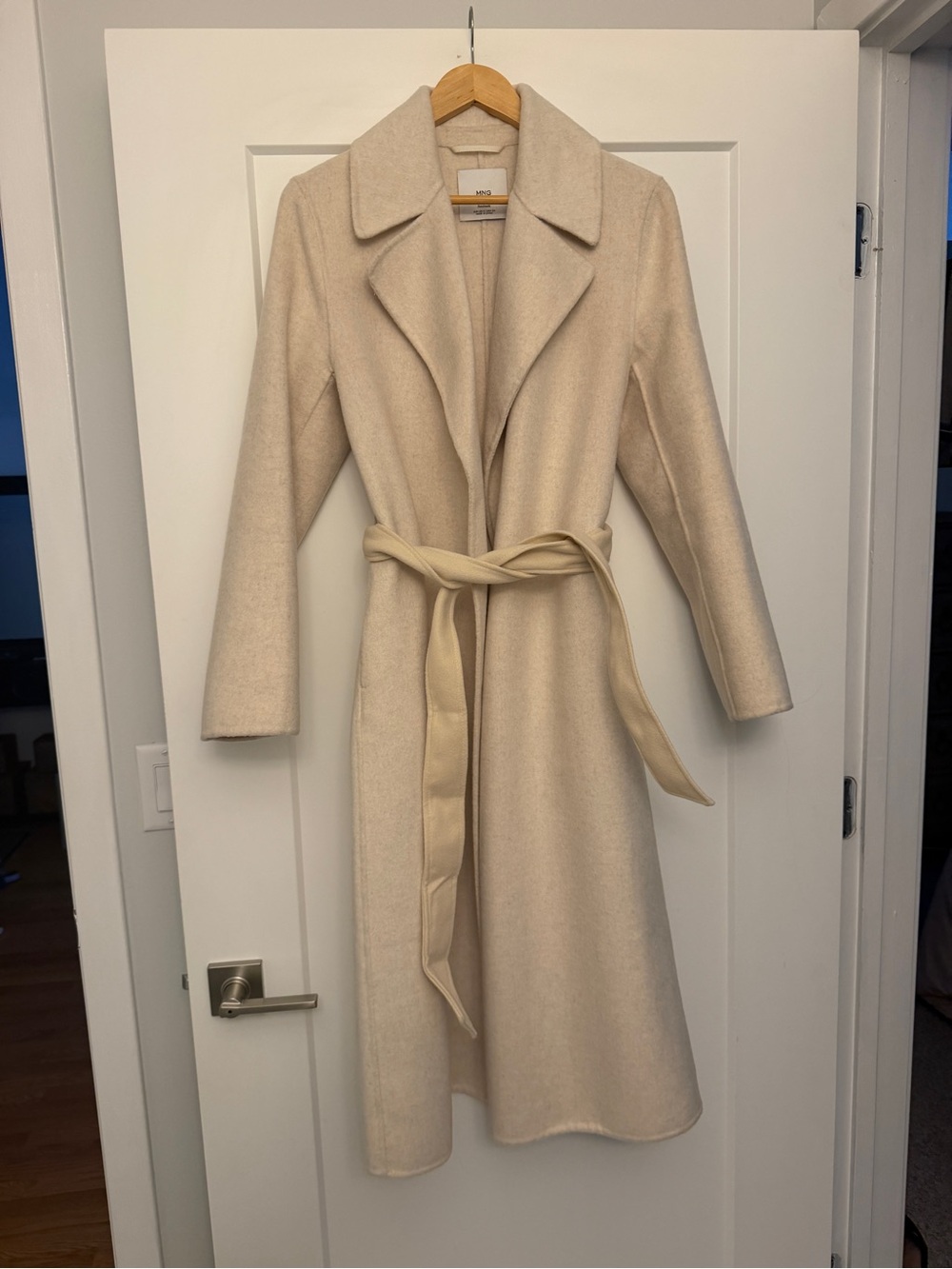 Mango Belted Long Coat in Cream
